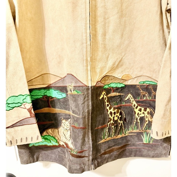 Suede Leather Jacket The Quacker Factory Embroidered Safari Size M - Picture 2 of 14